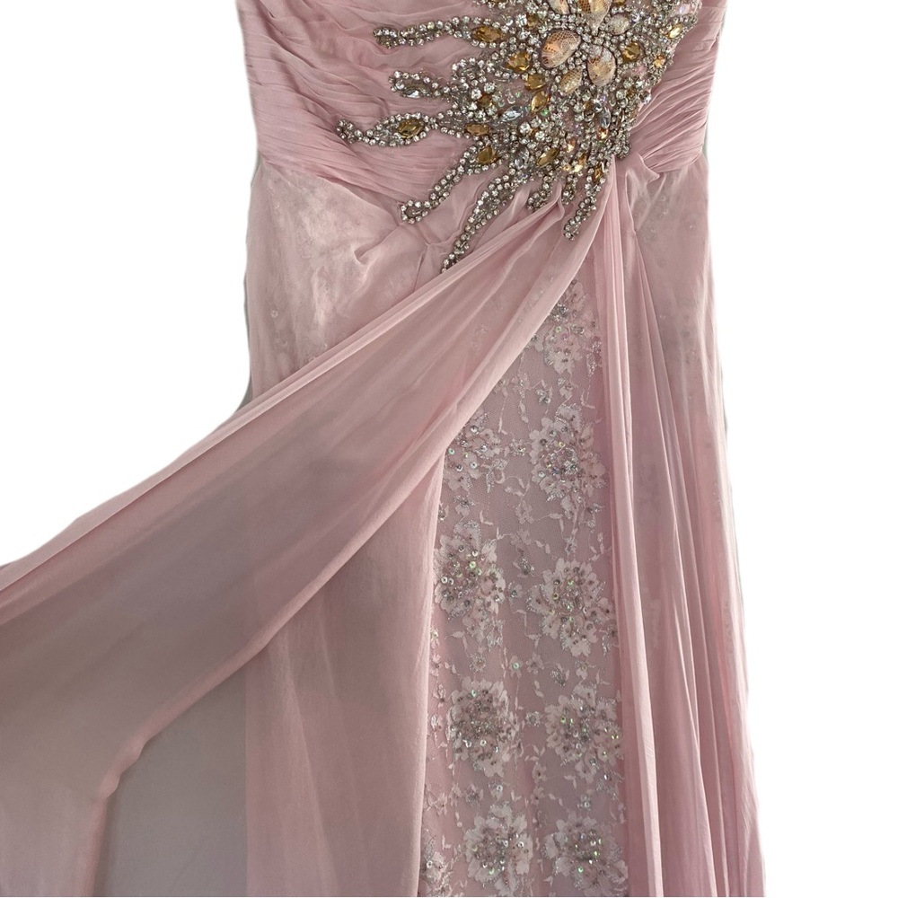 Mac Duggal Pink Silk Beaded Strapless Sparkle Lace Prom Formal Gown Size 4 - Picture 6 of 8